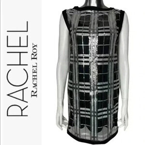 Rachel Rachel Roy Sequin Dress Black Silver Plaid Dress Sleeveless Size 0